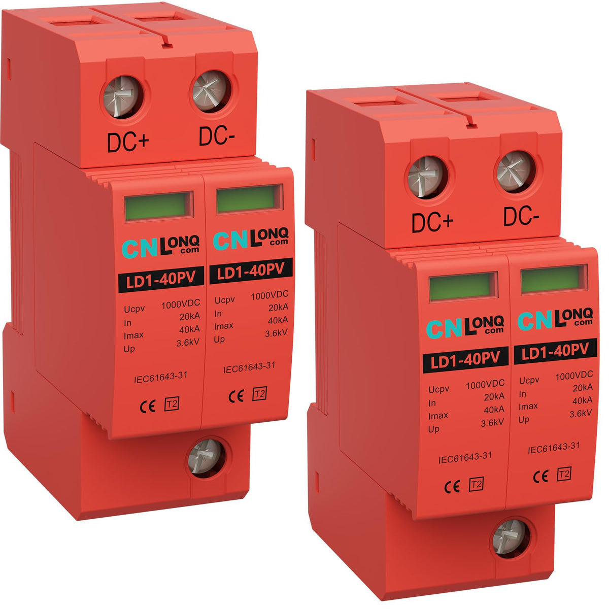 CNLonQcom 2P 40KA surge protector mounted on a 35mm DIN rail for reliable electrical protection.