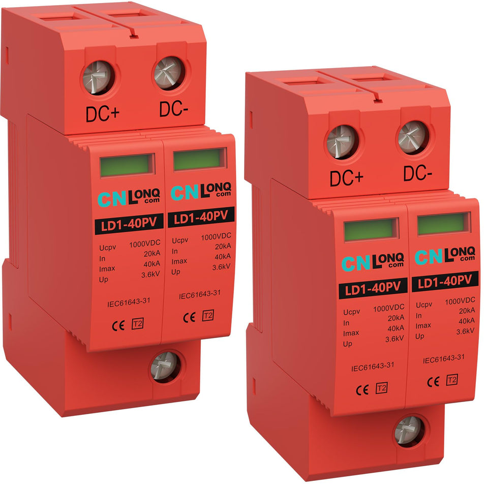 CNLonQcom 2P 40KA surge protector mounted on a 35mm DIN rail for reliable electrical protection.