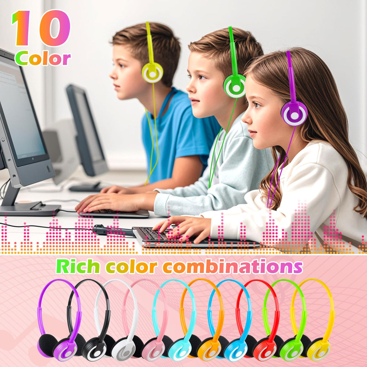 CNSZSLZ colorful headphones multi-color design to suit school kits.