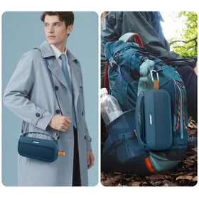 co2CREA Twilight Blue case attached to backpack for easy access