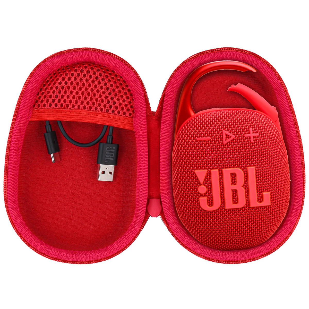 co2CREA Clip 5 hard case with red exterior protects your speaker on the go