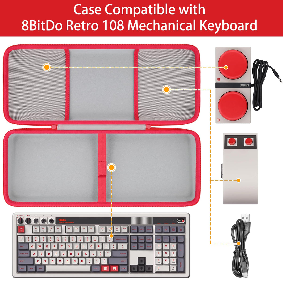 co2CREA interior anti-static lining protecting the 8BitDo Retro 108-key keyboard