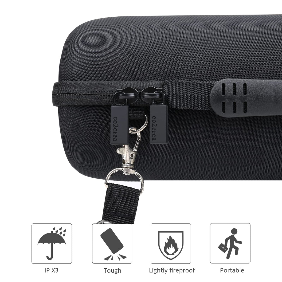 co2CREA charger pocket in JBL Charge 4 case simplifies accessory storage.