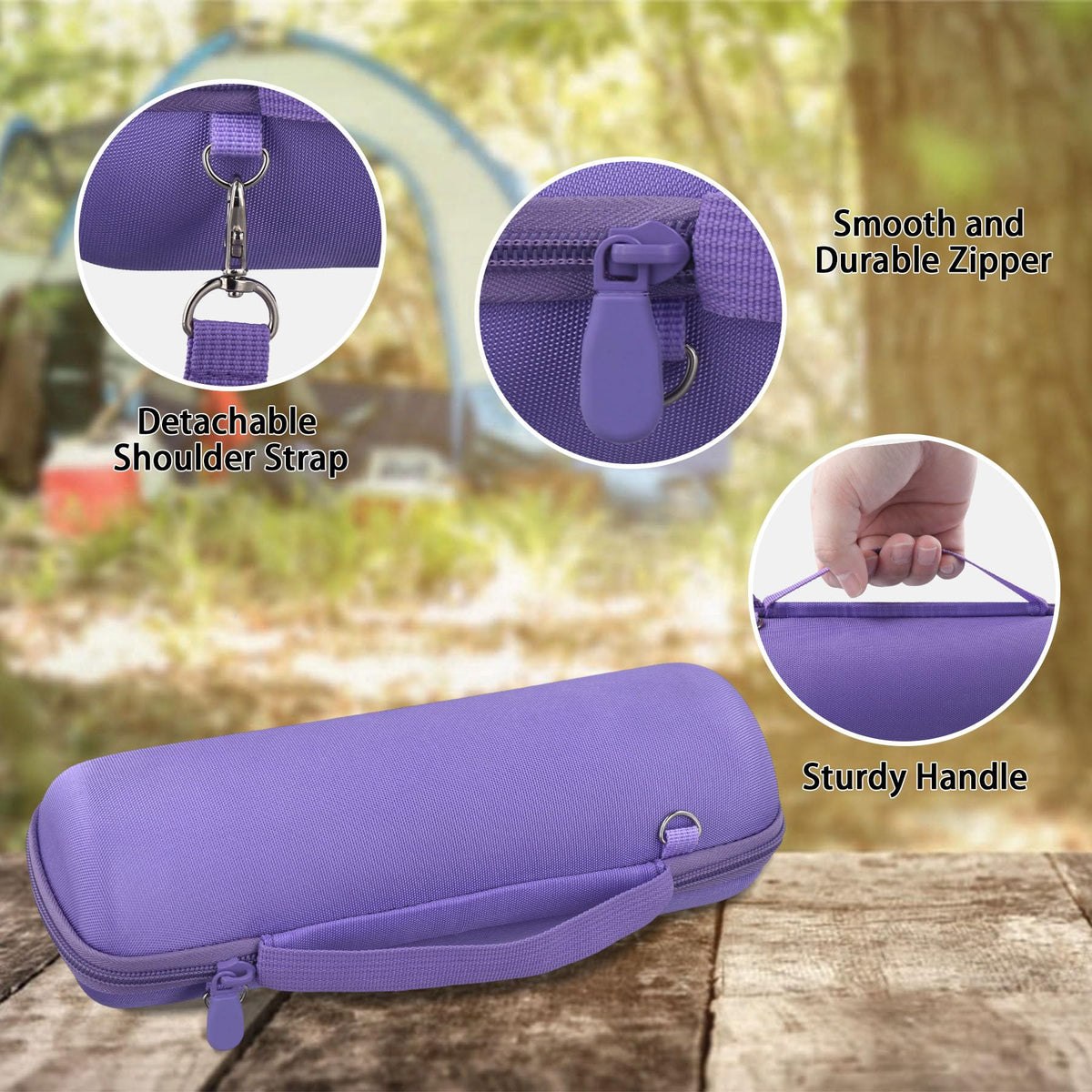 co2CREA purple case showing two accessory pockets for charger and cable