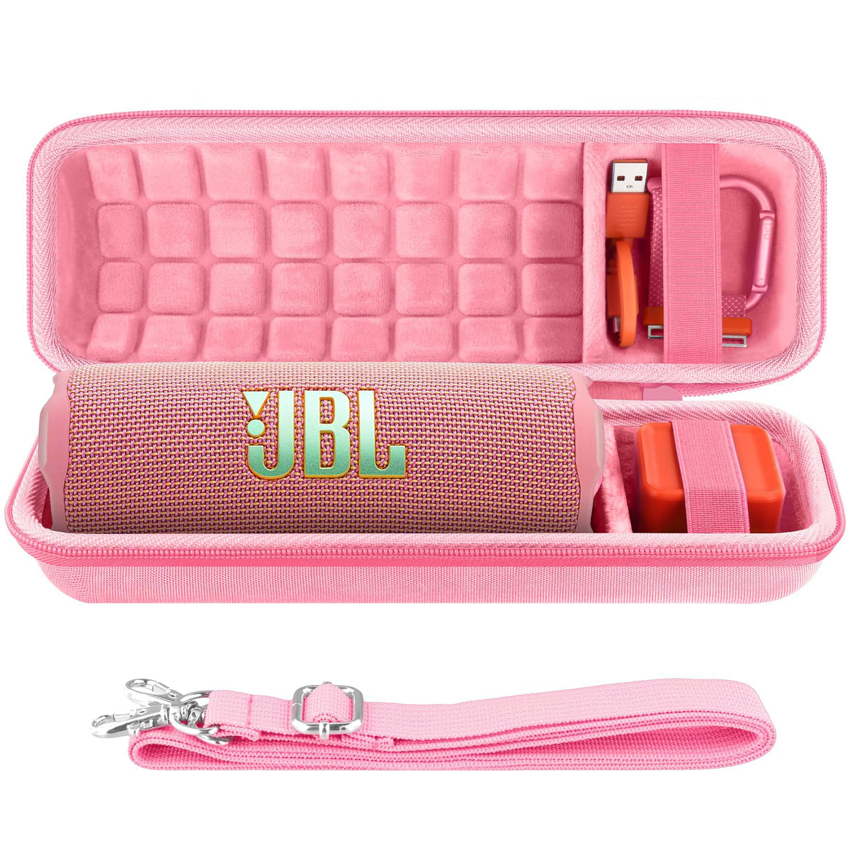 co2CREA hard travel case protects JBL Flip 7/6/5 in pink during travel.