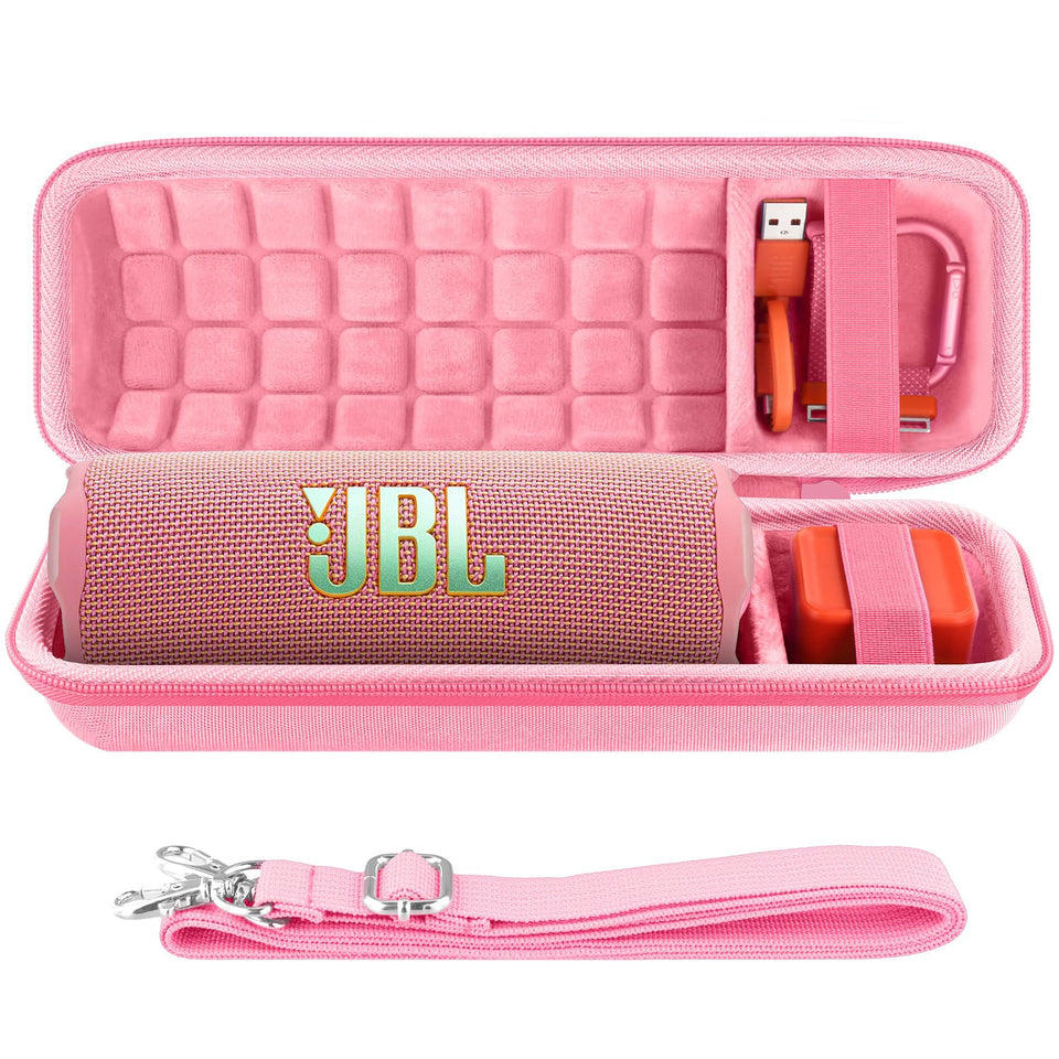 co2CREA hard travel case protects JBL Flip 7/6/5 in pink during travel.