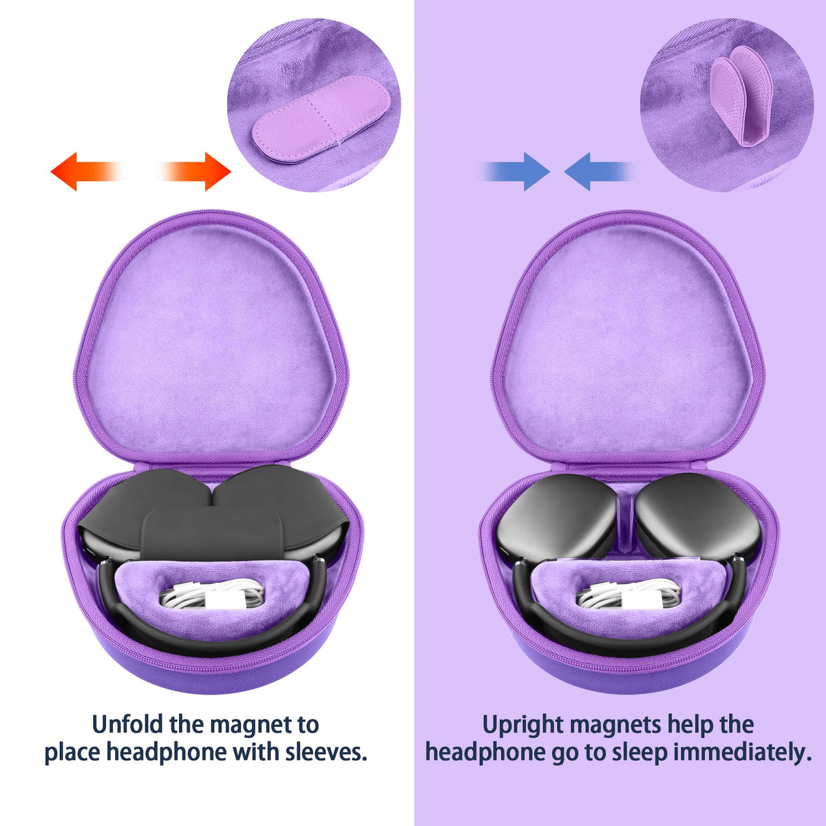 co2CREA carrying AirPods Max 2 in case with magnets engaging sleep mode
