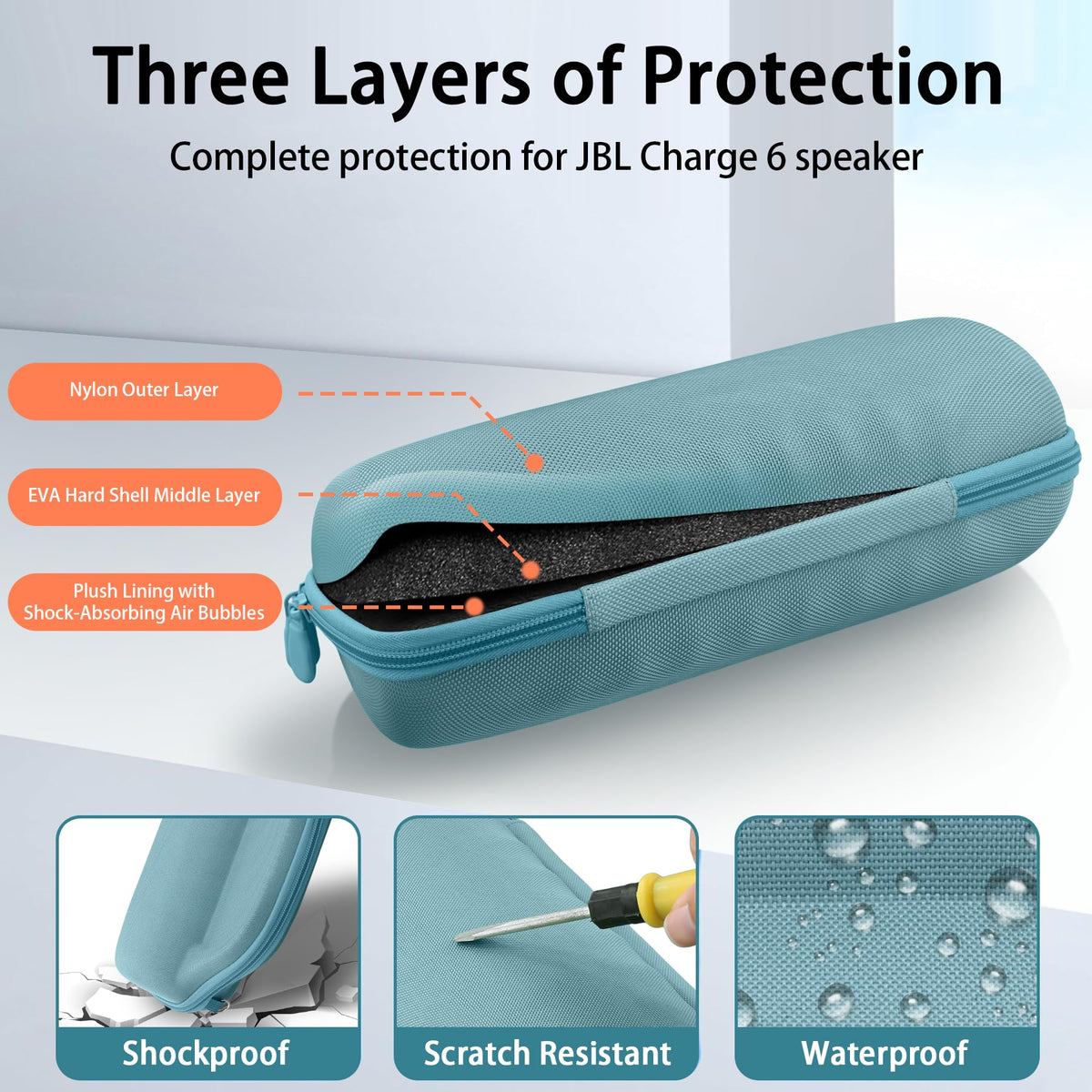co2CREA JBL Charge 6 teal case snug fit for Charge 6 speakers.