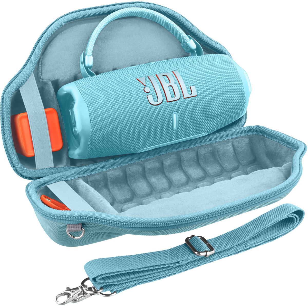 co2CREA JBL Charge 6 teal case exterior shows a durable waterproof shell for travel protection.