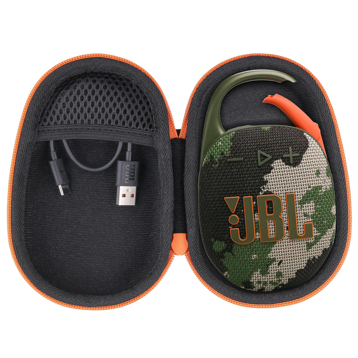 co2CREA JBL Clip 5 hard case front view shows rugged camo shell protecting your speaker on the go