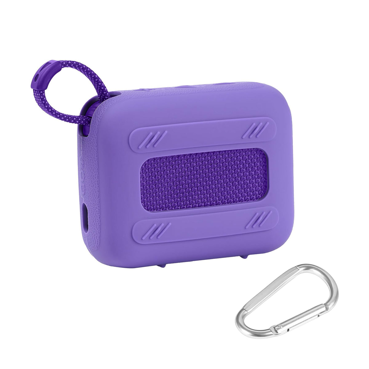co2CREA JBL Go 4 silicone case clipped to backpack with carabiner for travel