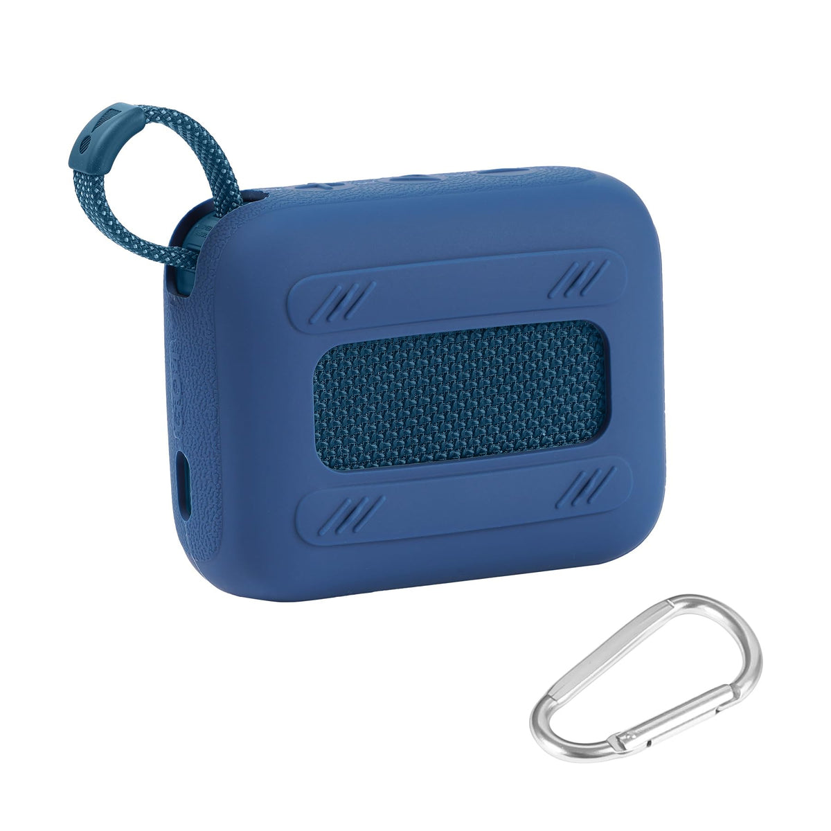 co2crea JBL Go 4 silicone case with carabiner clip for easy attachment.