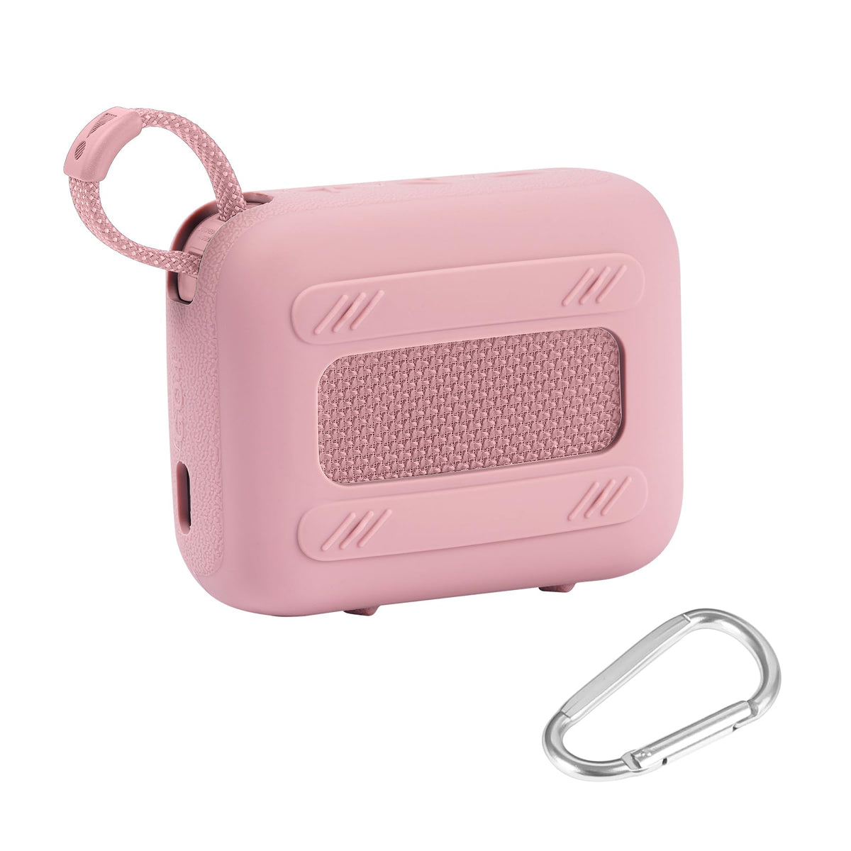 co2CREA JBL Go 4 pink silicone case with carabiner keeps it safe while traveling