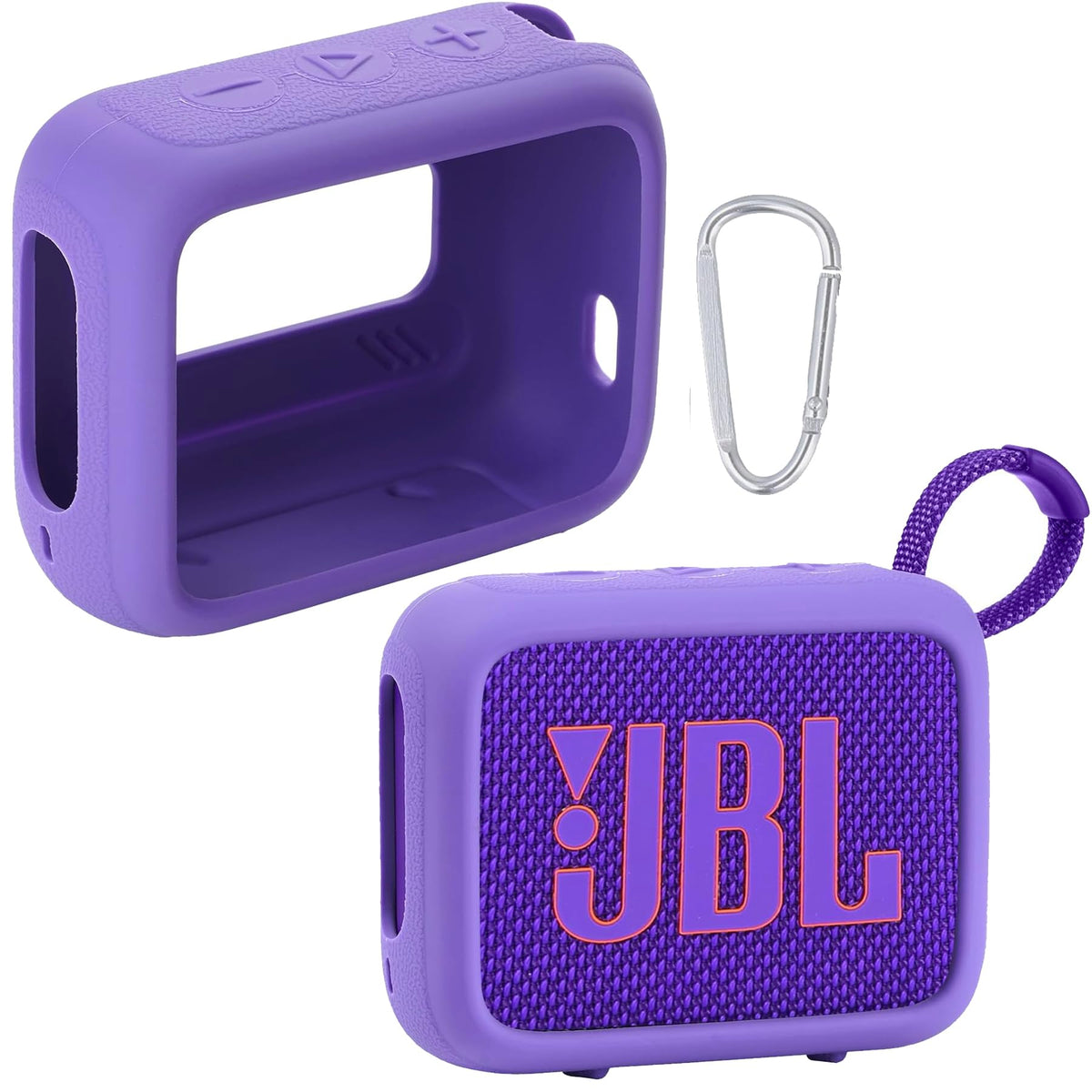 co2CREA JBL Go 4 silicone case close-up shows snug fit and purple finish