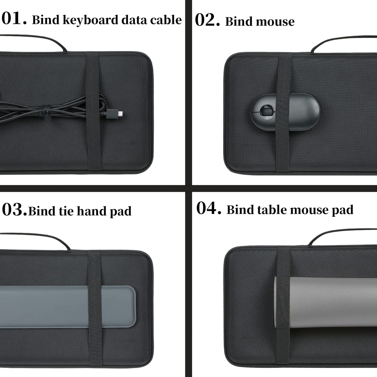 co2CREA case with keyboard and folded mousepad showing organized travel storage