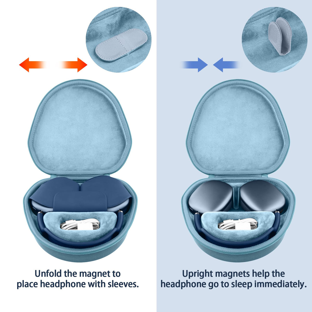 co2CREA case open with AirPods Max 2 inside showing snug fit for safe transport