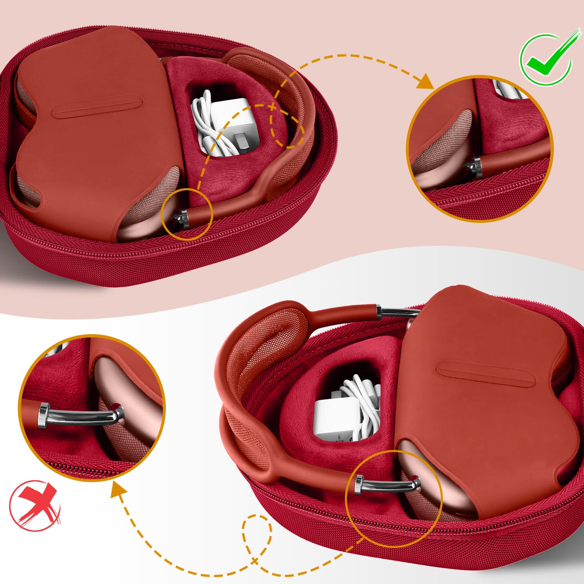 co2CREA red case close-up lining showing soft anti-static protection benefit
