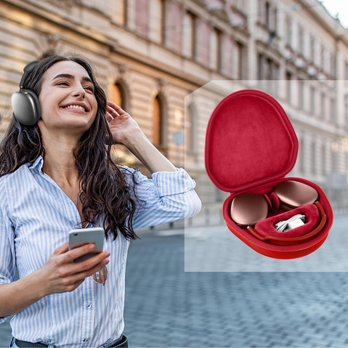 co2CREA red case beside backpack showing compact scale and packing convenience benefit