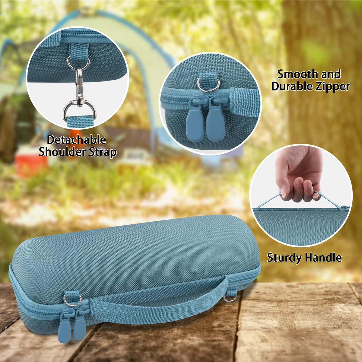 co2CREA teal case elastic strap keeps accessories secure during transit