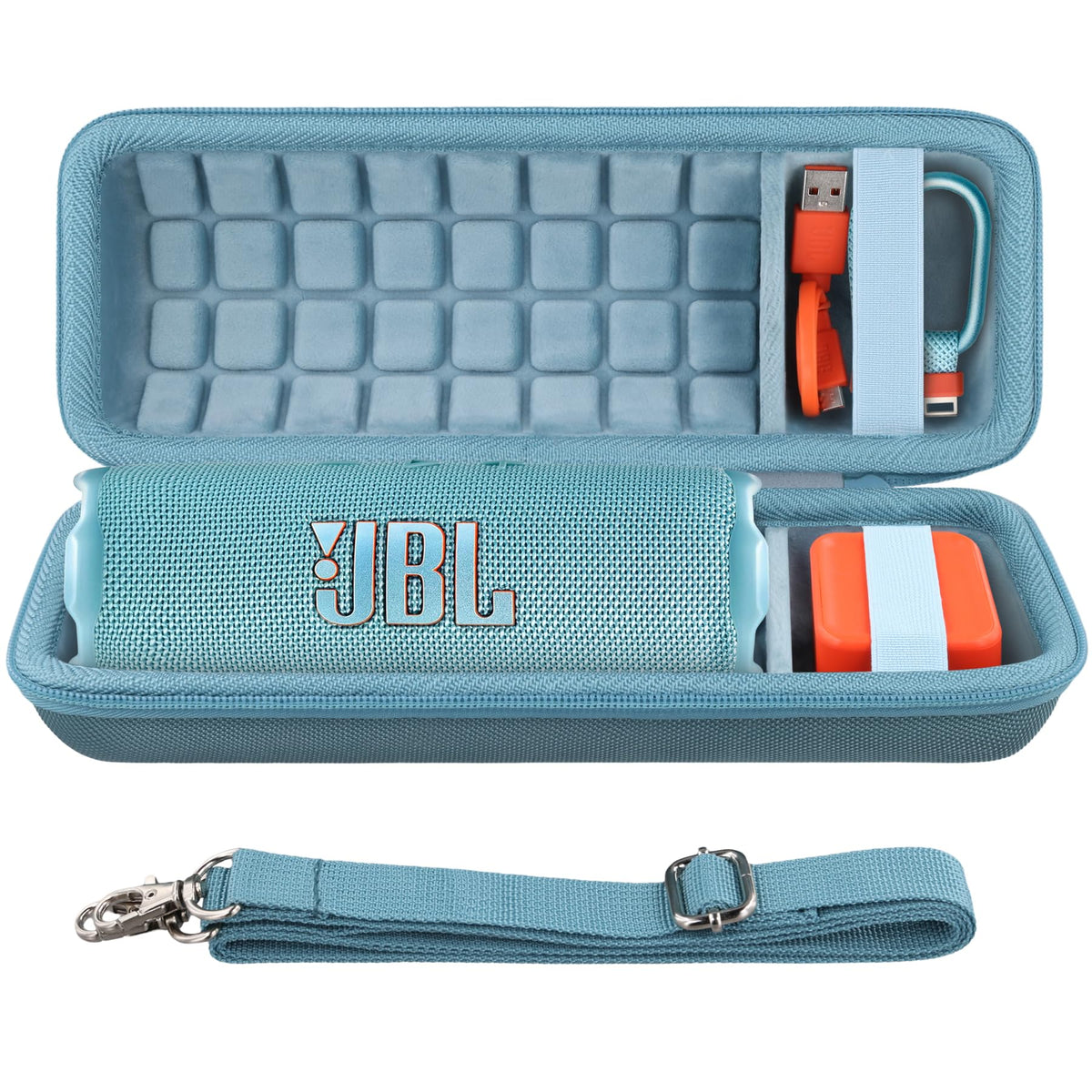 co2CREA teal hard case exterior protects JBL Flip speaker during travel