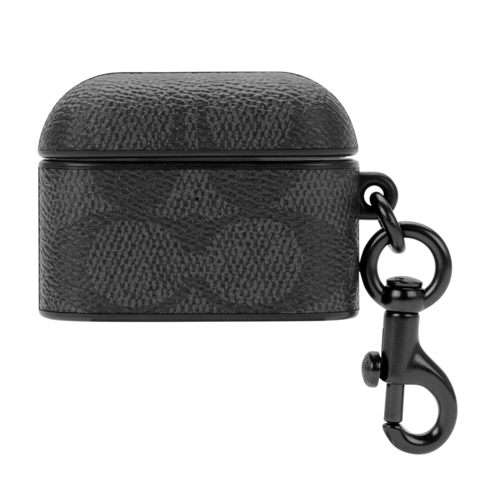 Coach front view of AirPods Pro case showing secure fit and luxury look