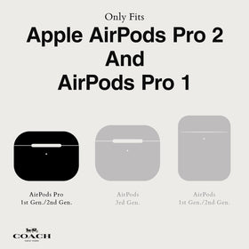 Coach case beside AirPods Pro for scale showing precise fit advantage