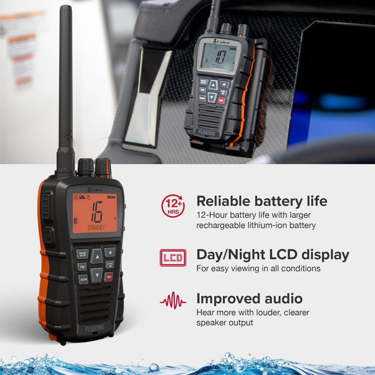 COBRA BlueBound 350 offers 6W power for flexible range on nearby or distant vessels.