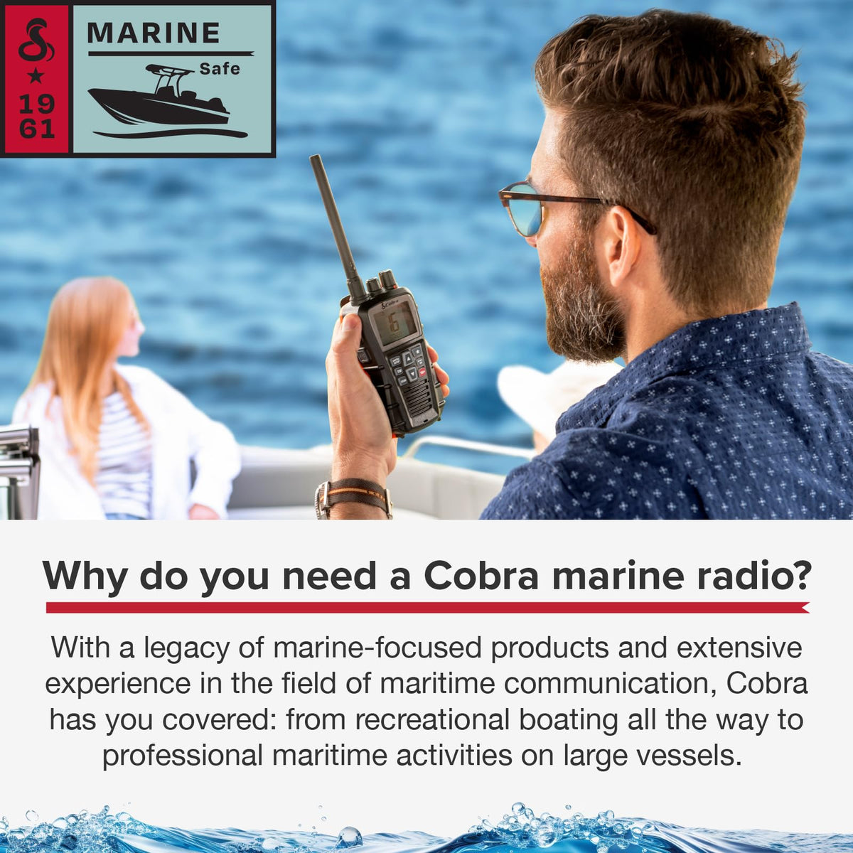 COBRA BlueBound 350 IPX7 waterproof for rugged marine environments and splashes.