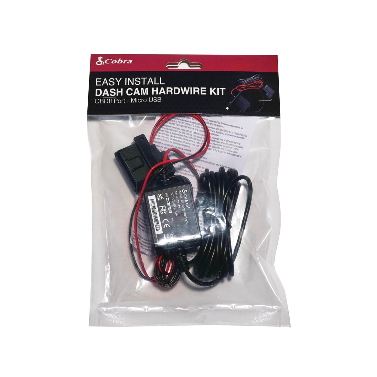 Cobra hardwire kit lifestyle shot in parked car illustrating enabled parking mode