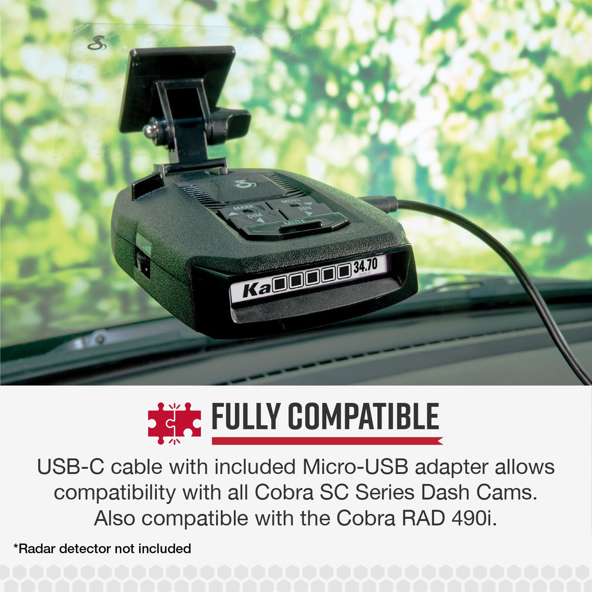 Cobra kit used with dashcam in car showing continuous parking monitoring protection