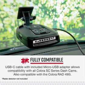 Cobra kit used with dashcam in car showing continuous parking monitoring protection