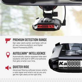 Cobra RAD 700i AutoLearn filtering reduces false alarms for a quieter ride.