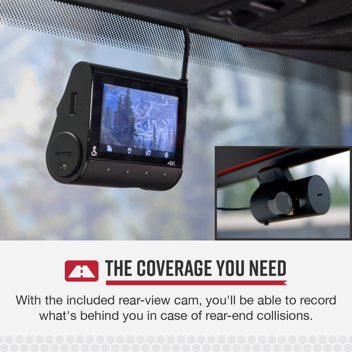 Cobra SC 250R rear camera adds dual-view coverage for rear traffic events.