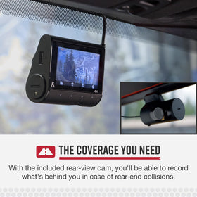 Cobra SC 250R rear camera adds dual-view coverage for rear traffic events.