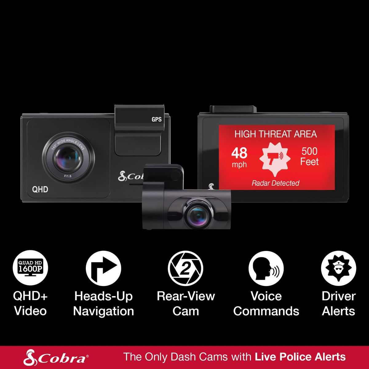 Cobra SC 200D rear camera records behind you for complete coverage