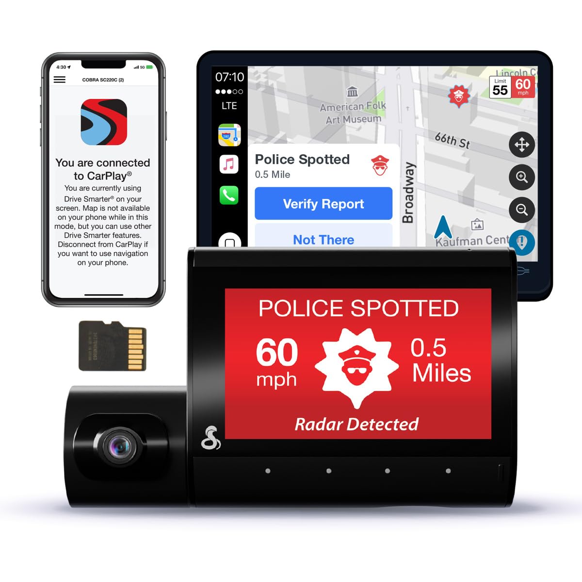 Cobra SC 220C front camera view captures road footage for clear incident evidence.