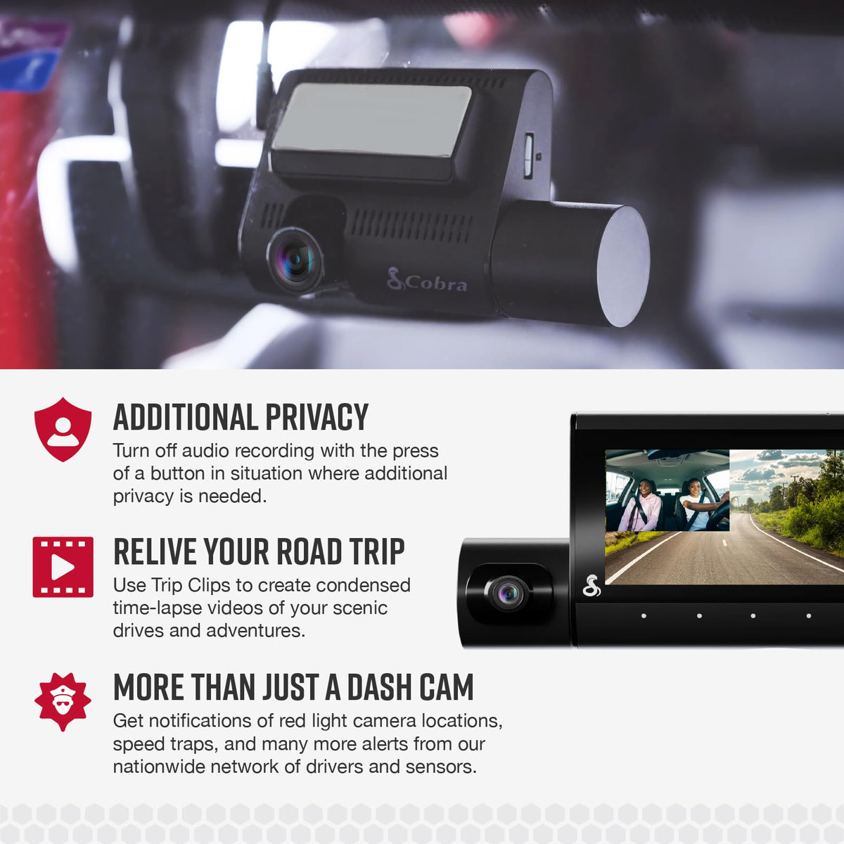 Cobra SC 220C parking live view enables remote security monitoring via the Drive Smarter app.