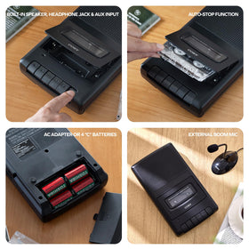 Coby rear jack panel showing speaker, aux input and headphone port for flexible listening