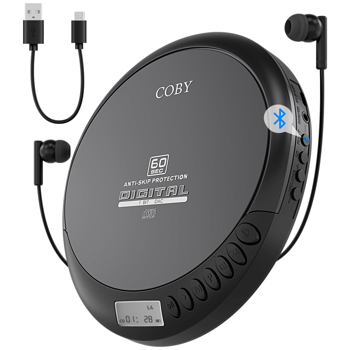 coby front view closed black showing compact design and portability