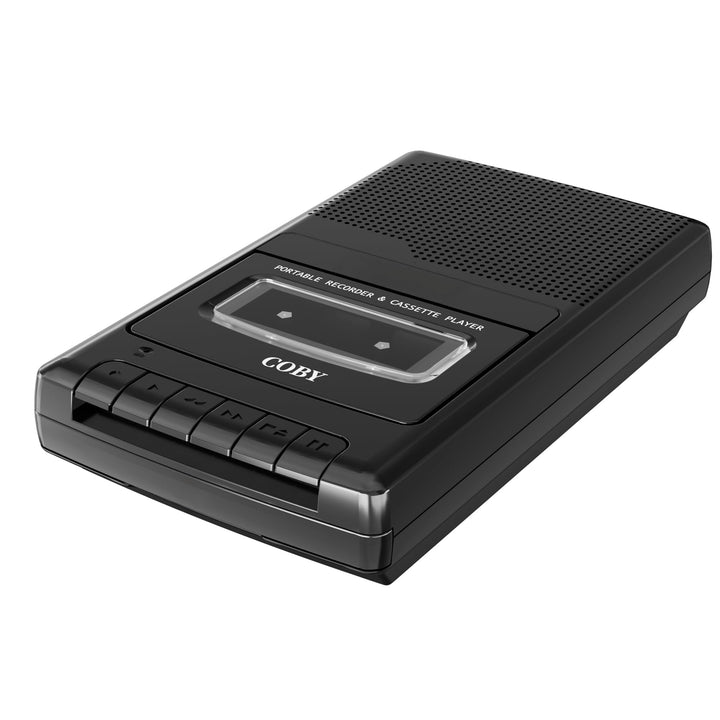 COBY front view showing cassette compartment and clear controls for easy playback