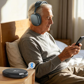 coby with included headphones connected for private listening