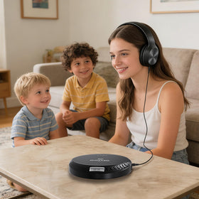 Coby player placed in car console for on-road music and anti-skip benefit