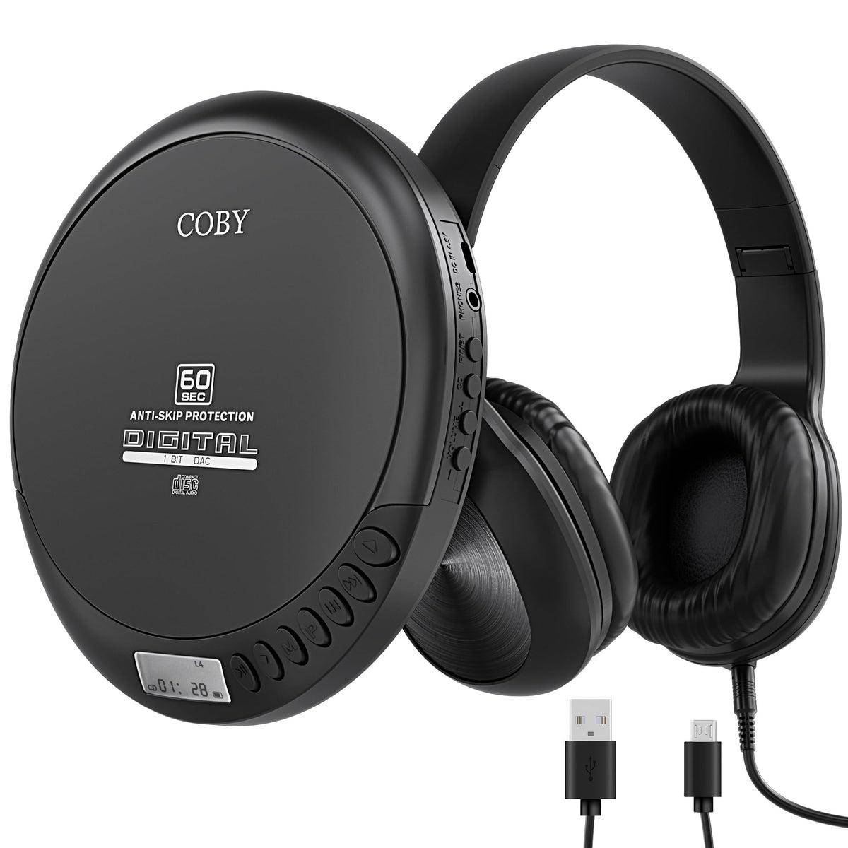Coby portable CD player front view showing controls for easy operation
