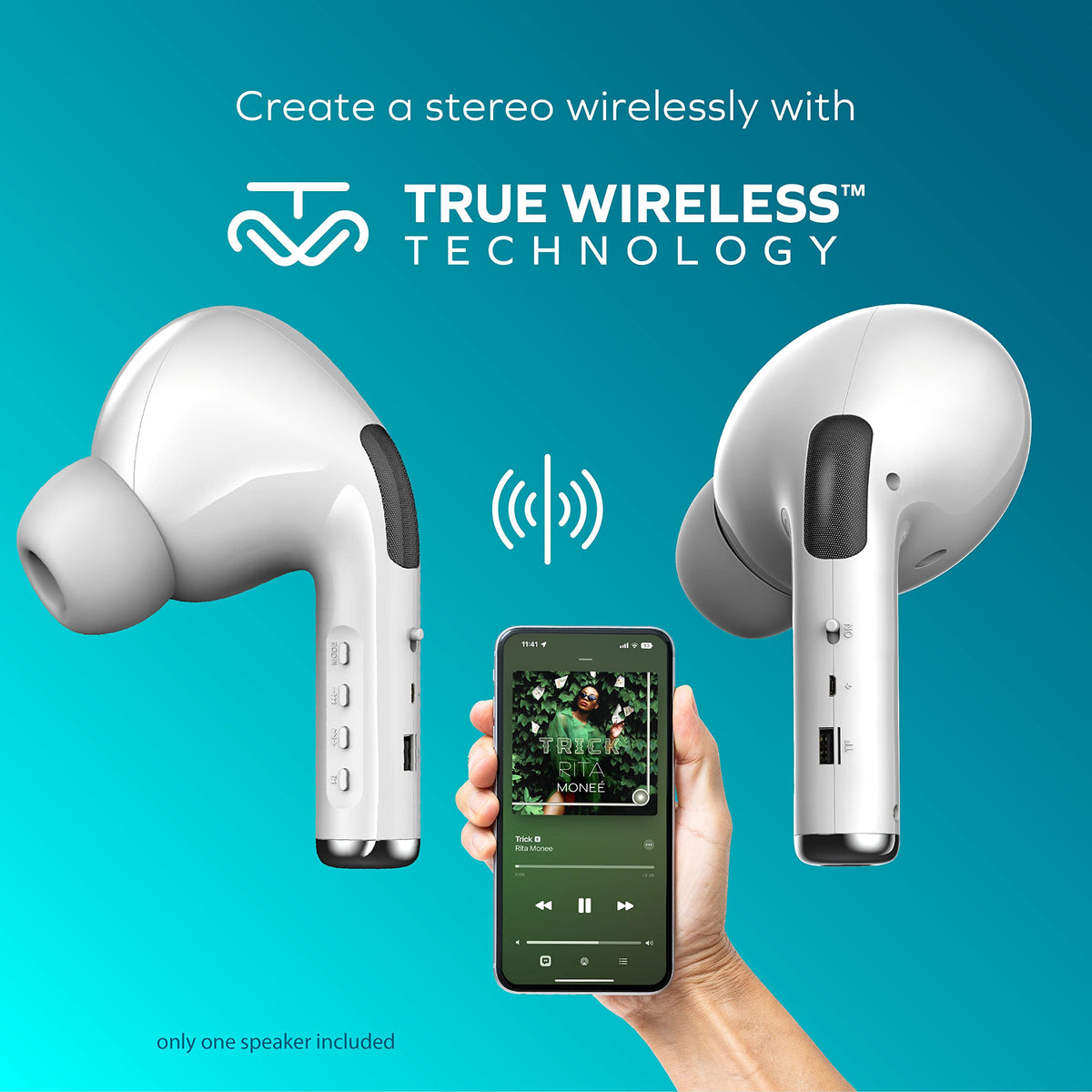 Coby speaker side profile with control buttons for easy operation