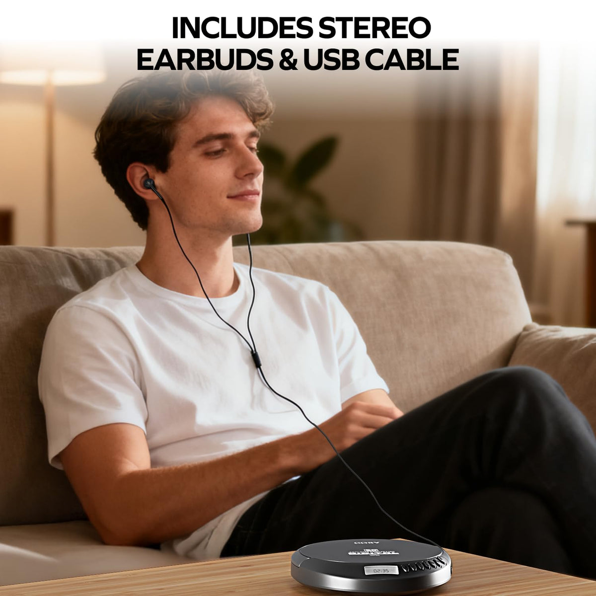 Coby next to smartphone to show size and travel convenience