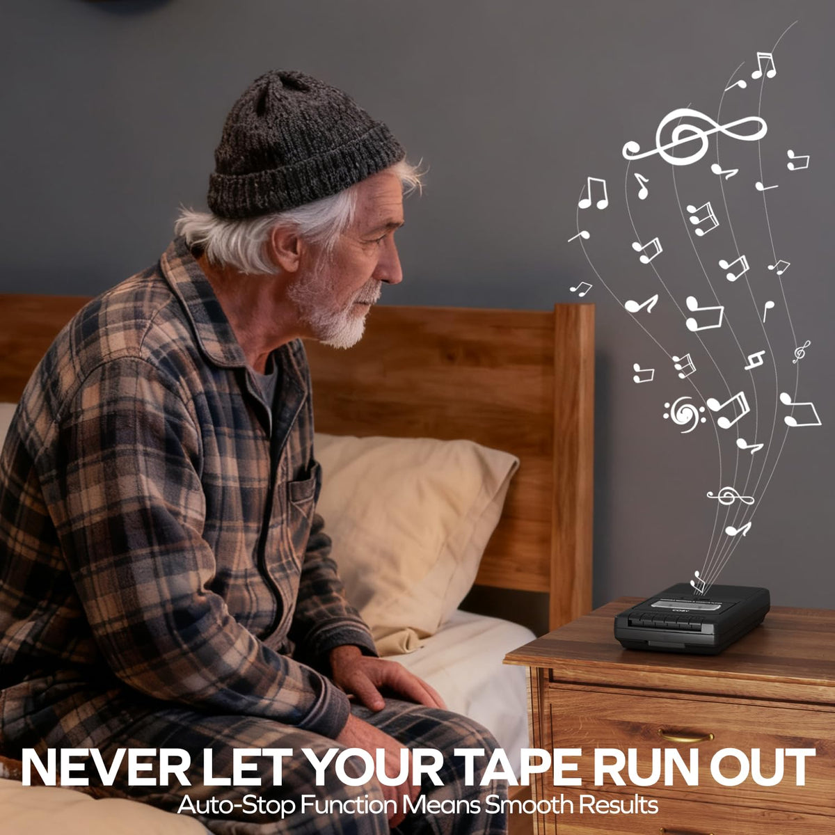 COBY speaker grille and side profile providing audible playback without headphones