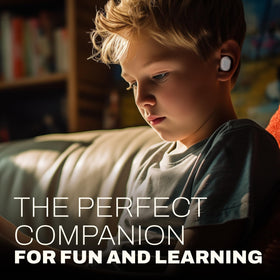 Coby earbuds worn by child outdoors demonstrating secure fit