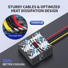 Cocar thick cables and connector closeup reducing heat for high-current loads