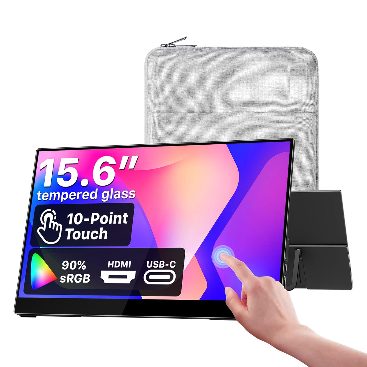 Cocopar portable monitor front view with touchscreen for on-the-go use.