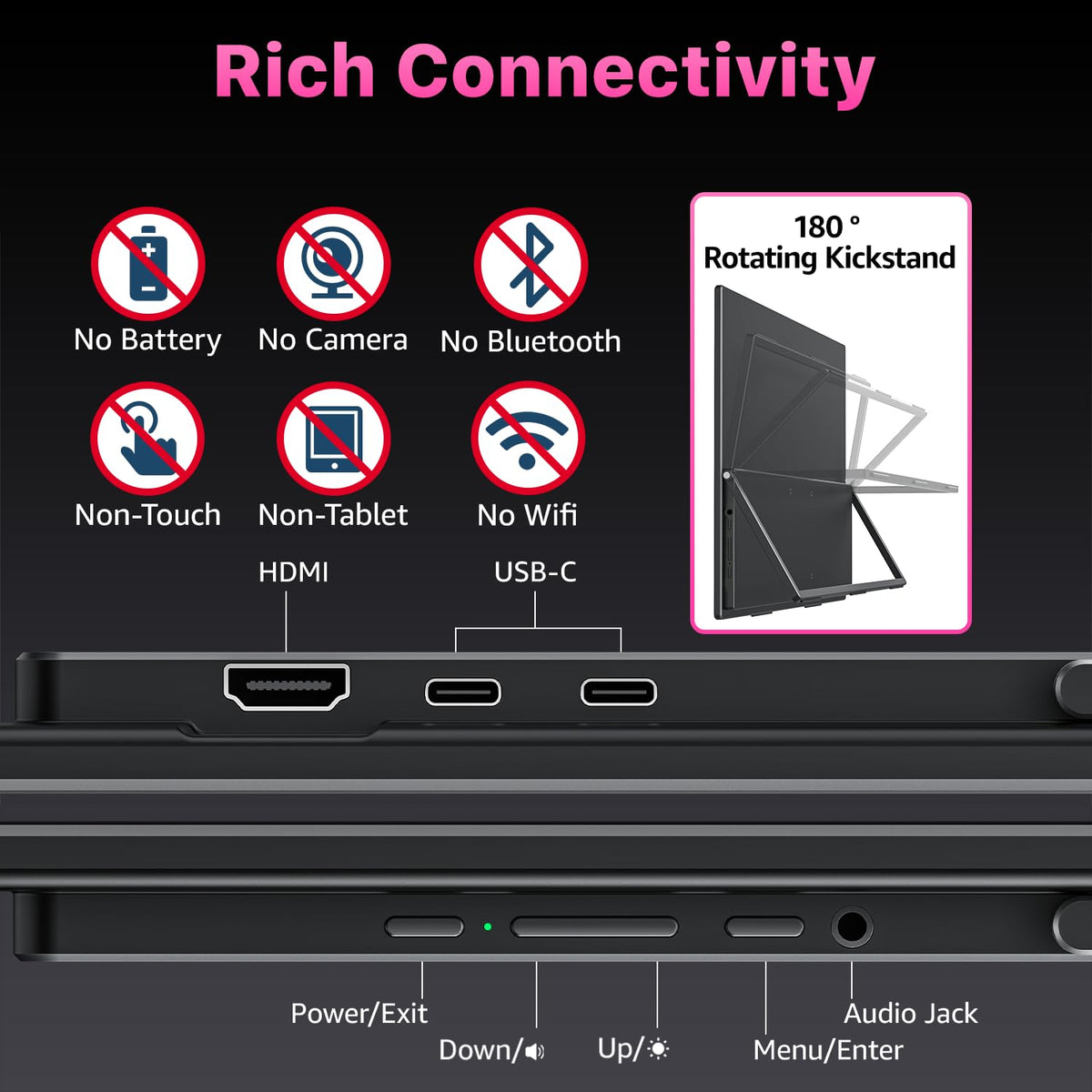 Cocopar 180-degree kickstand offers flexible tilting for presentations.